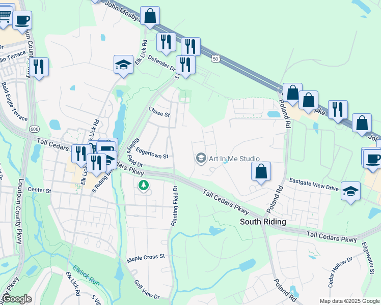 map of restaurants, bars, coffee shops, grocery stores, and more near 25331 Wakestone Park Terrace in Chantilly