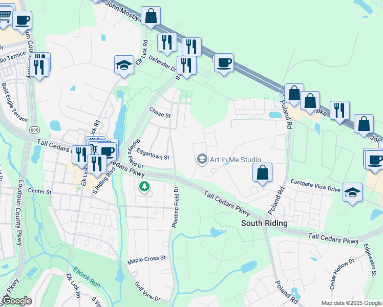 map of restaurants, bars, coffee shops, grocery stores, and more near 25331 Wakestone Park Terrace in Chantilly