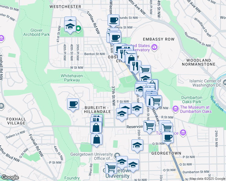 map of restaurants, bars, coffee shops, grocery stores, and more near  in Washington