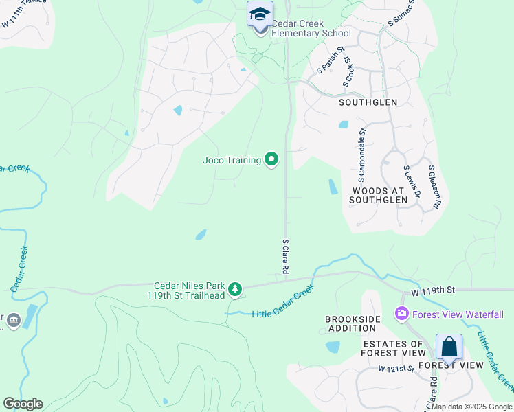 map of restaurants, bars, coffee shops, grocery stores, and more near 11660 South Clare Road in Olathe