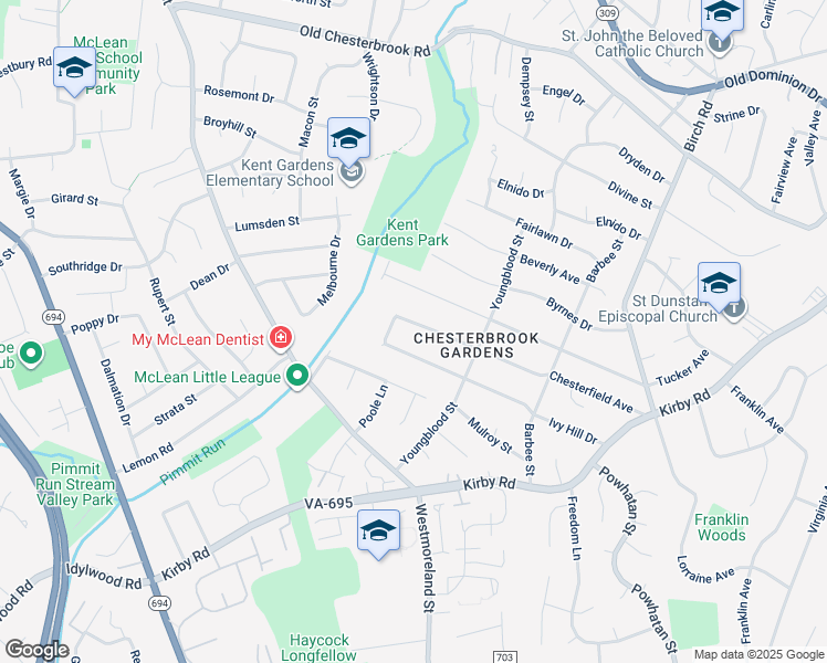 map of restaurants, bars, coffee shops, grocery stores, and more near 6617 Chesterfield Avenue in McLean