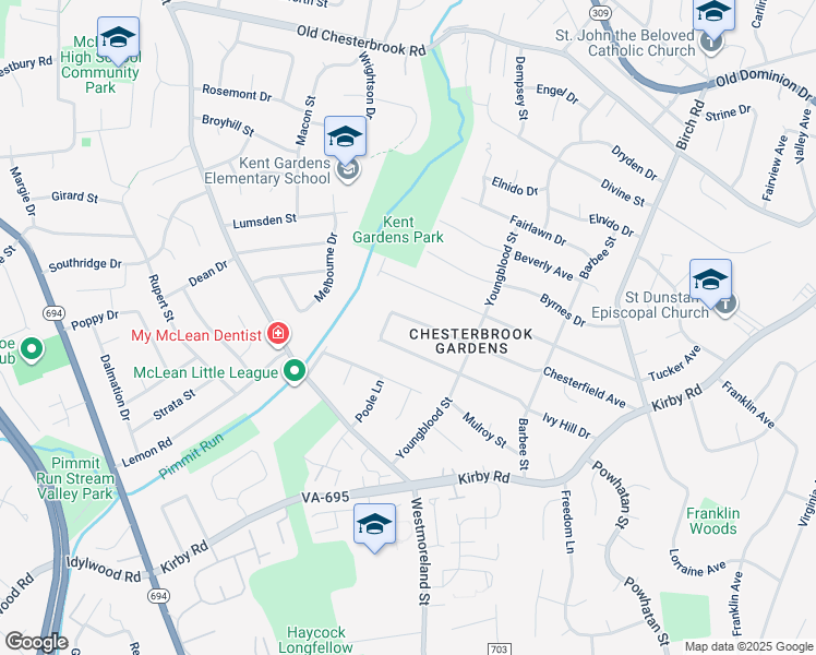 map of restaurants, bars, coffee shops, grocery stores, and more near 6617 Chesterfield Avenue in McLean