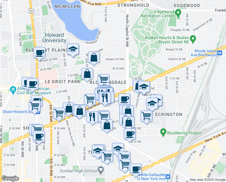 map of restaurants, bars, coffee shops, grocery stores, and more near 101 Independence Avenue Southeast in Washington