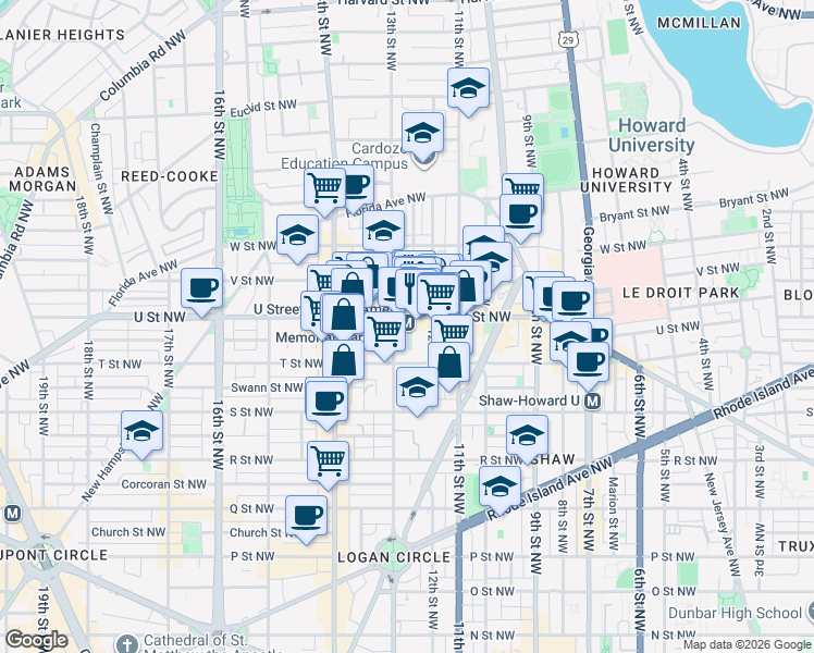 map of restaurants, bars, coffee shops, grocery stores, and more near 101 Independence Avenue Southeast in Washington