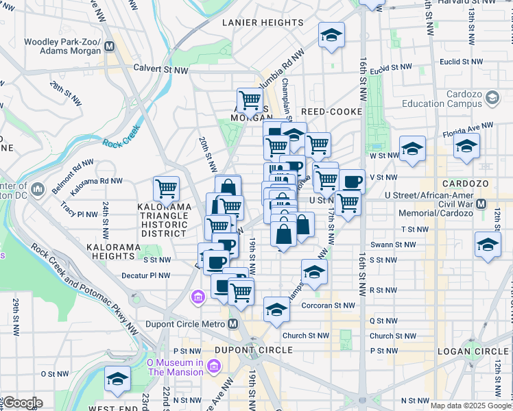 map of restaurants, bars, coffee shops, grocery stores, and more near 1840 Vernon Street Northwest in Washington