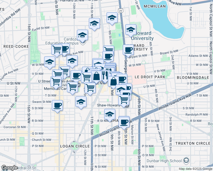 map of restaurants, bars, coffee shops, grocery stores, and more near 101 Independence Avenue Southeast in Washington