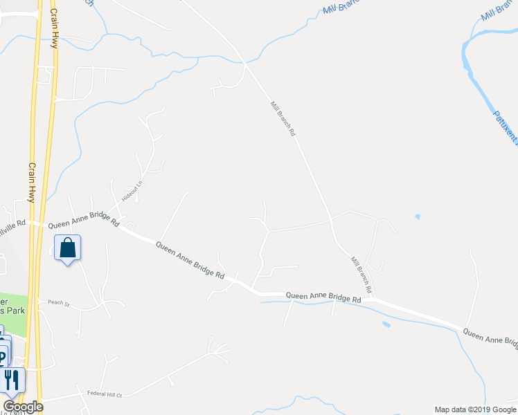 map of restaurants, bars, coffee shops, grocery stores, and more near 17308 Queen Anne Bridge Road in Bowie
