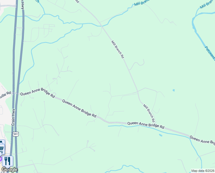 map of restaurants, bars, coffee shops, grocery stores, and more near 17308 Queen Anne Bridge Road in Bowie