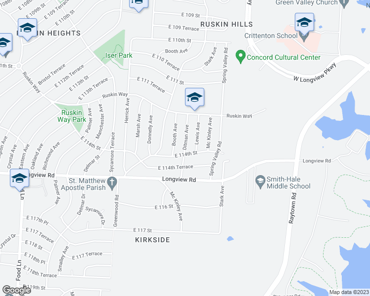 map of restaurants, bars, coffee shops, grocery stores, and more near Ditman Avenue in Kansas City
