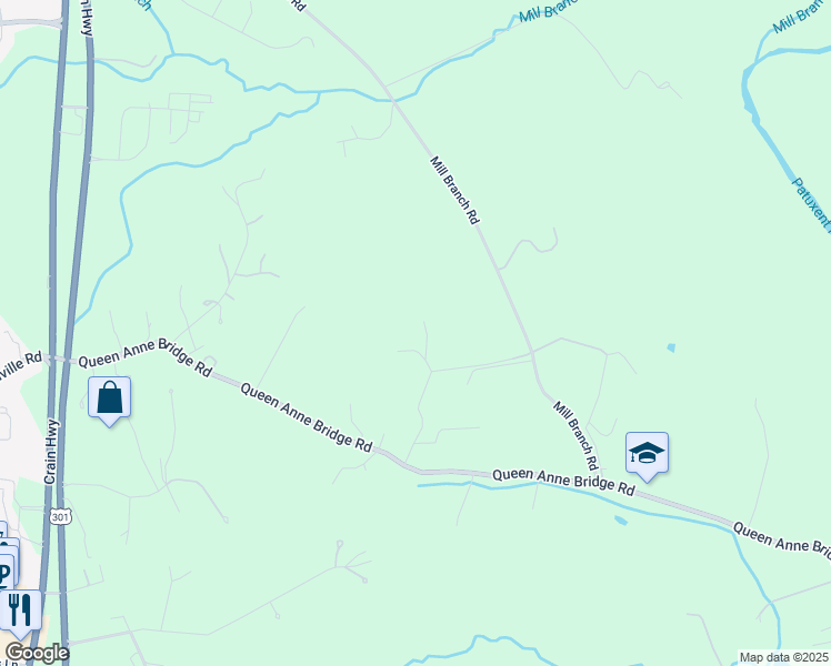 map of restaurants, bars, coffee shops, grocery stores, and more near 17308 Queen Anne Bridge Road in Bowie