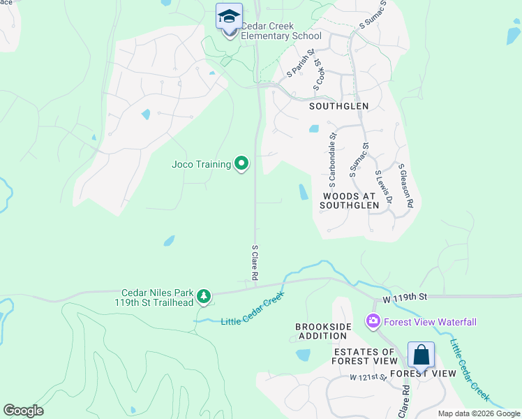 map of restaurants, bars, coffee shops, grocery stores, and more near 11701 South Clare Road in Olathe