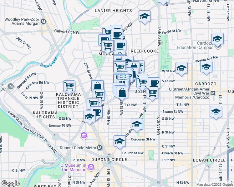 map of restaurants, bars, coffee shops, grocery stores, and more near 1812 Vernon Street Northwest in Washington