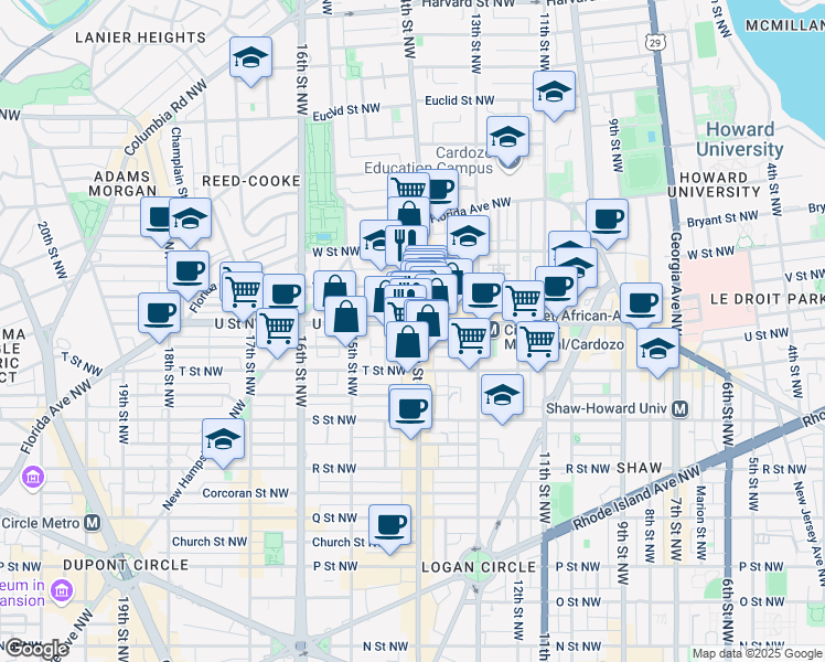 map of restaurants, bars, coffee shops, grocery stores, and more near 101 Independence Avenue Southeast in Washington