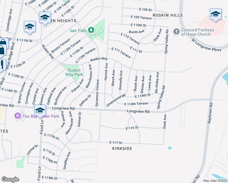 map of restaurants, bars, coffee shops, grocery stores, and more near 11321 Marsh Avenue in Kansas City