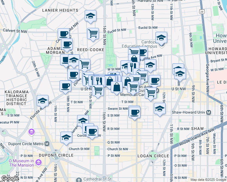 map of restaurants, bars, coffee shops, grocery stores, and more near 101 Independence Avenue Southeast in Washington