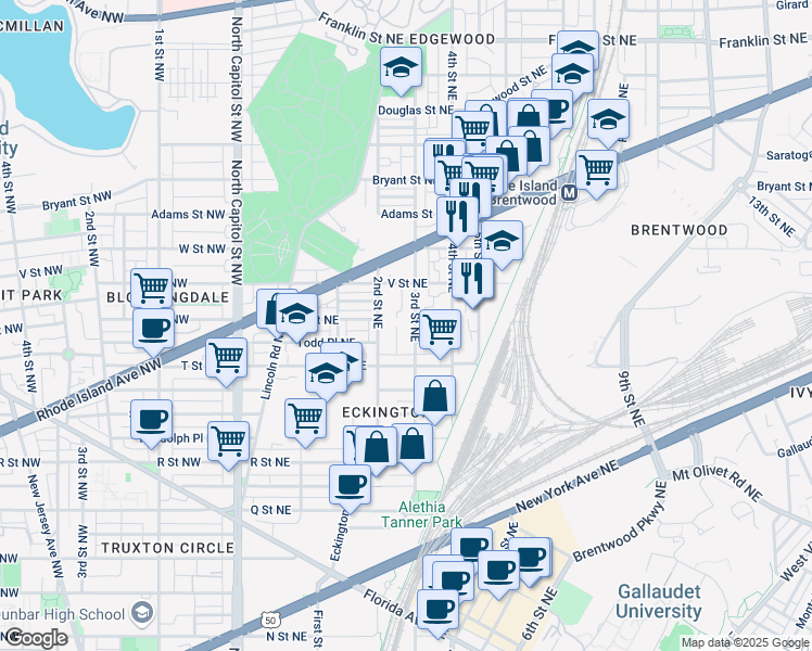 map of restaurants, bars, coffee shops, grocery stores, and more near 101 Independence Avenue Southeast in Washington