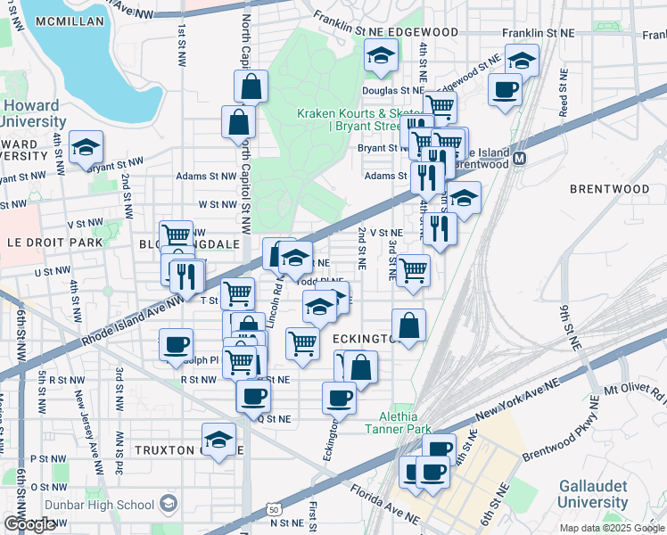map of restaurants, bars, coffee shops, grocery stores, and more near 101 Independence Avenue Southeast in Washington