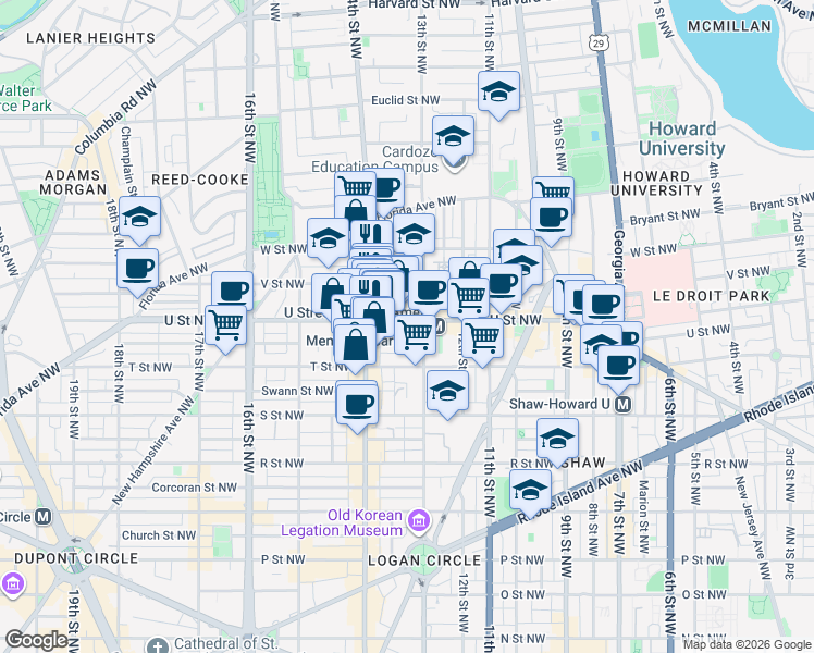 map of restaurants, bars, coffee shops, grocery stores, and more near 101 Independence Avenue Southeast in Washington