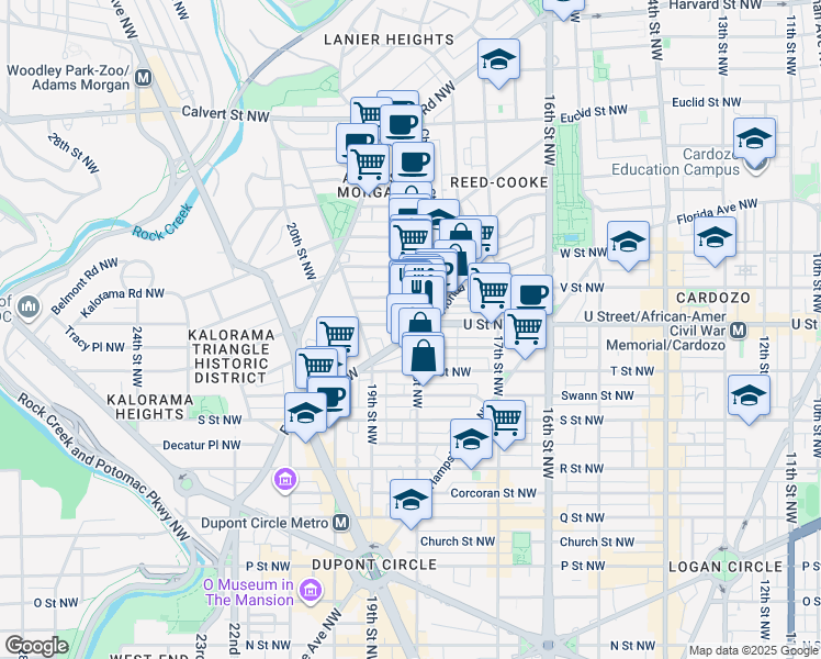 map of restaurants, bars, coffee shops, grocery stores, and more near 1812 Vernon Street Northwest in Washington