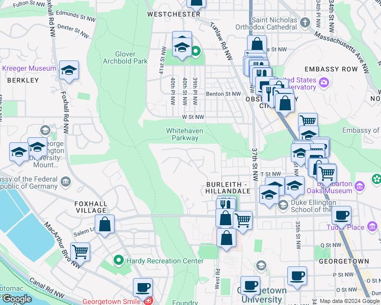 map of restaurants, bars, coffee shops, grocery stores, and more near 4020 Highwood Court Northwest in Washington