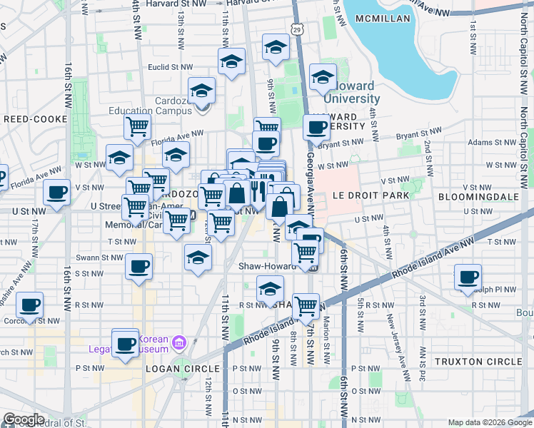 map of restaurants, bars, coffee shops, grocery stores, and more near 101 Independence Avenue Southeast in Washington