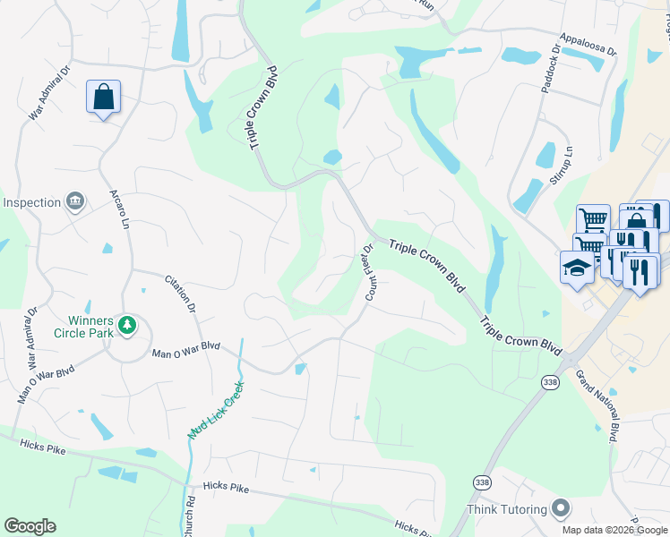 map of restaurants, bars, coffee shops, grocery stores, and more near 820 Keeneland Green Drive in Union