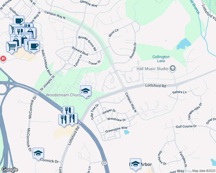 map of restaurants, bars, coffee shops, grocery stores, and more near 2005 Golden Morning Drive in Bowie