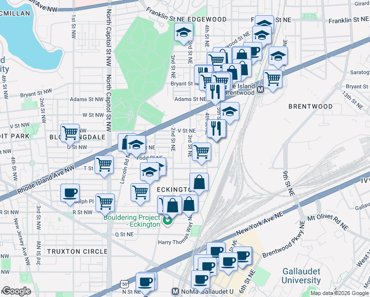 map of restaurants, bars, coffee shops, grocery stores, and more near 101 Independence Avenue Southeast in Washington
