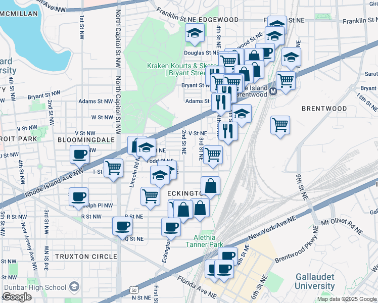 map of restaurants, bars, coffee shops, grocery stores, and more near 101 Independence Avenue Southeast in Washington