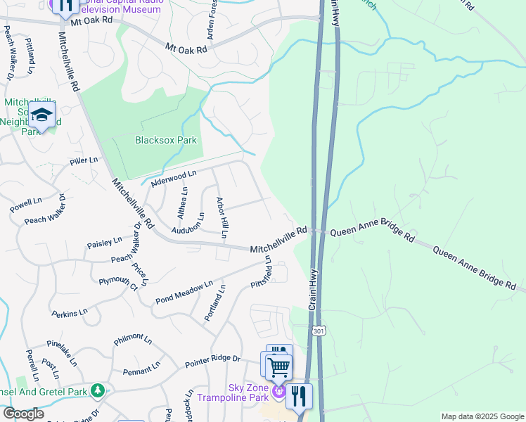 map of restaurants, bars, coffee shops, grocery stores, and more near 1906 Ardlyn Court in Bowie
