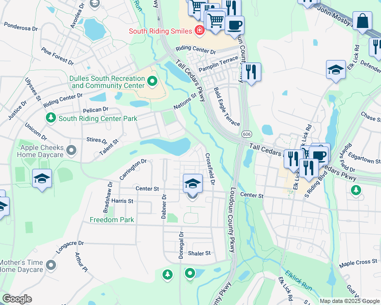 map of restaurants, bars, coffee shops, grocery stores, and more near 25331 Eldridge Terrace in Chantilly