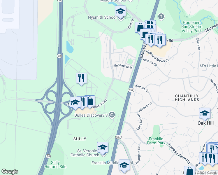 map of restaurants, bars, coffee shops, grocery stores, and more near 13825 Wall Road in Herndon