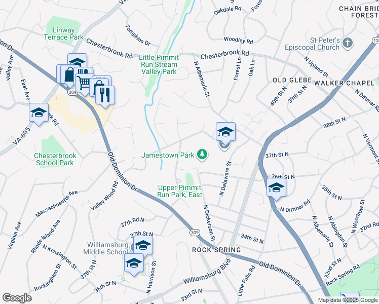 map of restaurants, bars, coffee shops, grocery stores, and more near 3953 North Dumbarton Street in McLean
