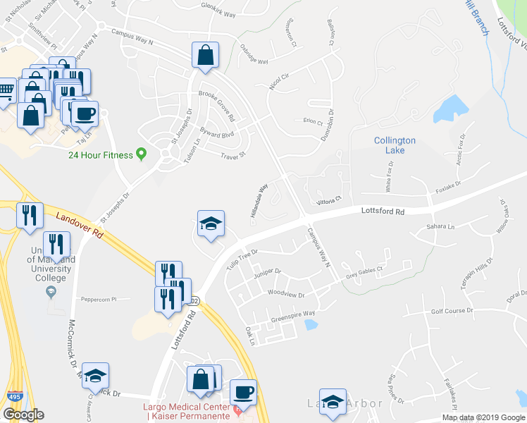 map of restaurants, bars, coffee shops, grocery stores, and more near 2005 Golden Morning Drive in Bowie