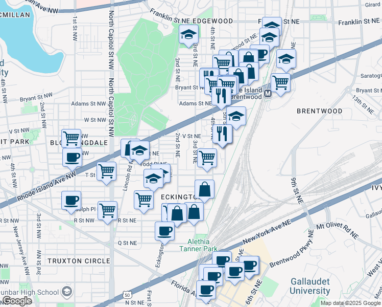 map of restaurants, bars, coffee shops, grocery stores, and more near 101 Independence Avenue Southeast in Washington