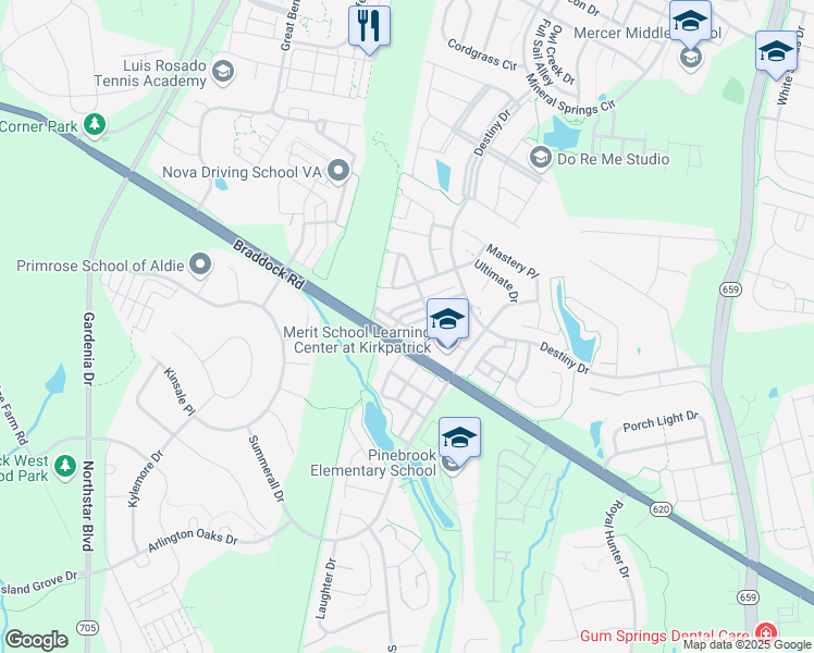 map of restaurants, bars, coffee shops, grocery stores, and more near Patriot Terrace in Aldie