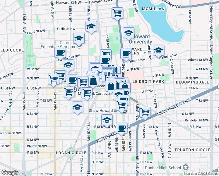 map of restaurants, bars, coffee shops, grocery stores, and more near 101 Independence Avenue Southeast in Washington
