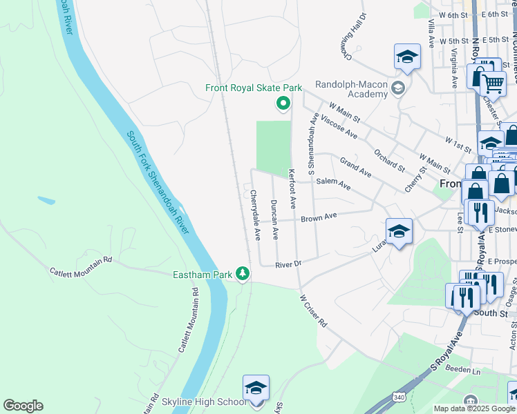 map of restaurants, bars, coffee shops, grocery stores, and more near 319 Duncan Avenue in Front Royal