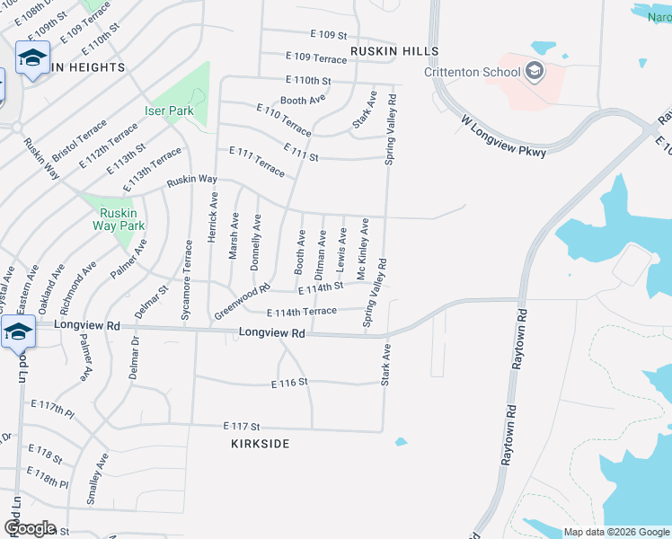 map of restaurants, bars, coffee shops, grocery stores, and more near 11309 Ditman Avenue in Kansas City