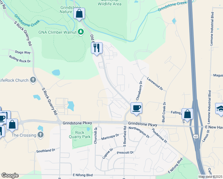 map of restaurants, bars, coffee shops, grocery stores, and more near 3101 Old 63 South in Columbia