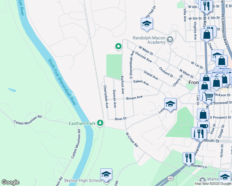 map of restaurants, bars, coffee shops, grocery stores, and more near 324 Duncan Avenue in Front Royal