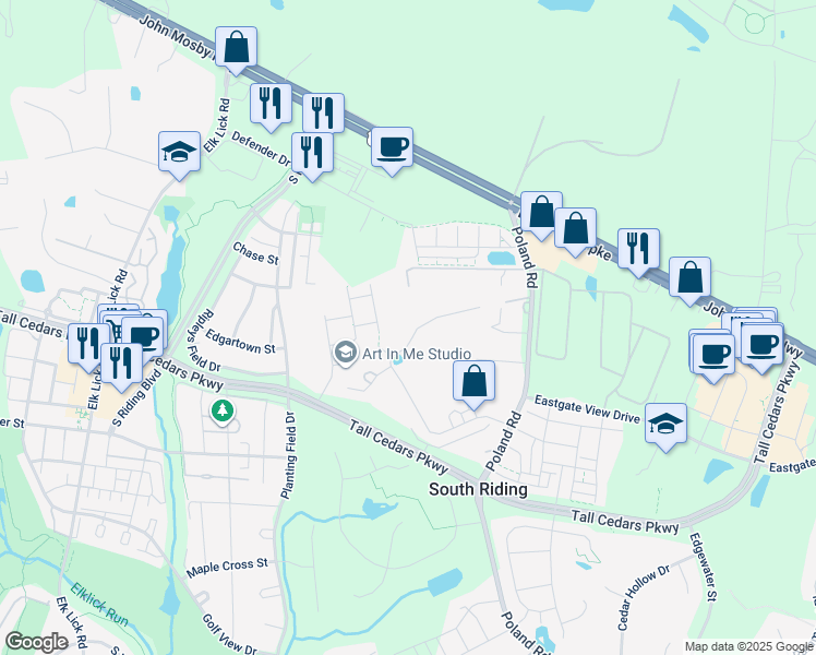 map of restaurants, bars, coffee shops, grocery stores, and more near 43359 Mountain View Drive in Chantilly