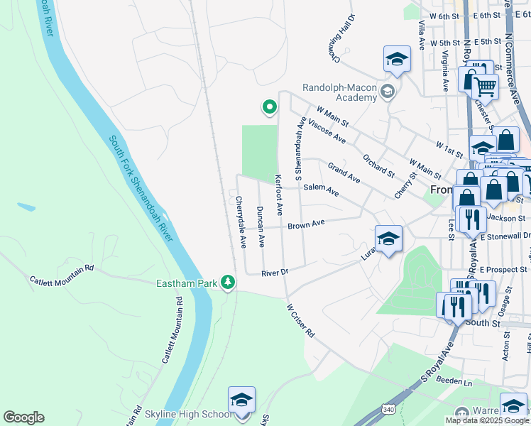 map of restaurants, bars, coffee shops, grocery stores, and more near 324 Duncan Avenue in Front Royal