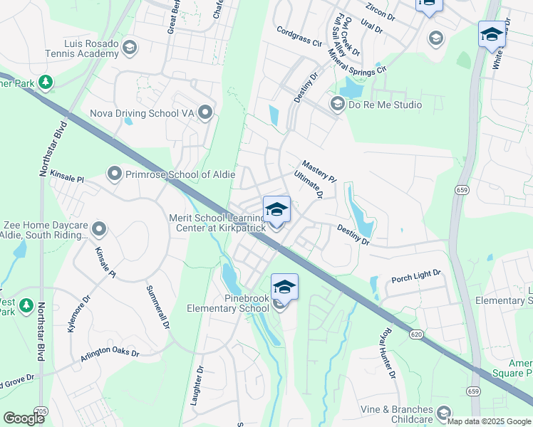 map of restaurants, bars, coffee shops, grocery stores, and more near 25343 Curiosity Square in Aldie