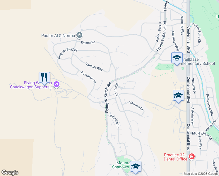map of restaurants, bars, coffee shops, grocery stores, and more near 5785 Linger Way in Colorado Springs