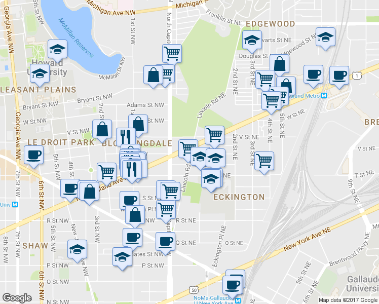 map of restaurants, bars, coffee shops, grocery stores, and more near 101 Independence Avenue Southeast in Washington