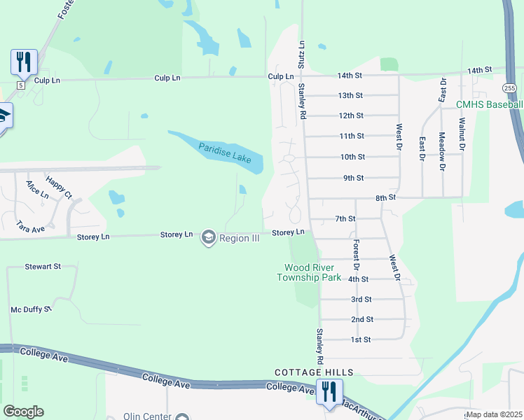 map of restaurants, bars, coffee shops, grocery stores, and more near 31 Manor Drive in Alton
