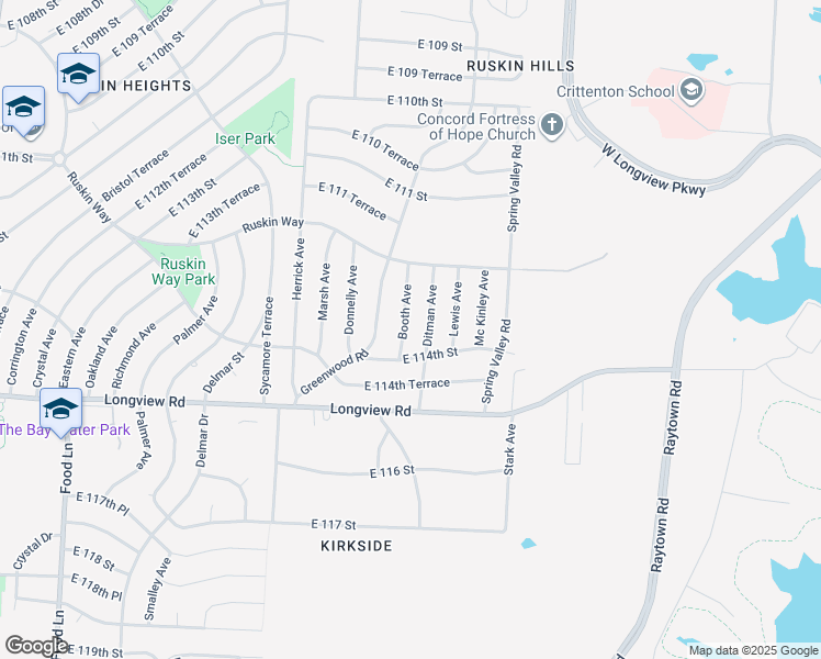 map of restaurants, bars, coffee shops, grocery stores, and more near 11308 Booth Avenue in Kansas City