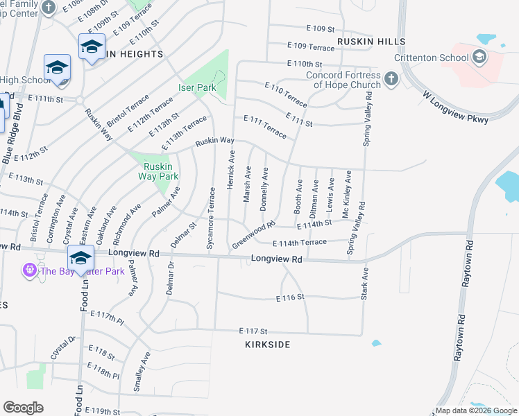 map of restaurants, bars, coffee shops, grocery stores, and more near 11311 Donnelly Avenue in Kansas City