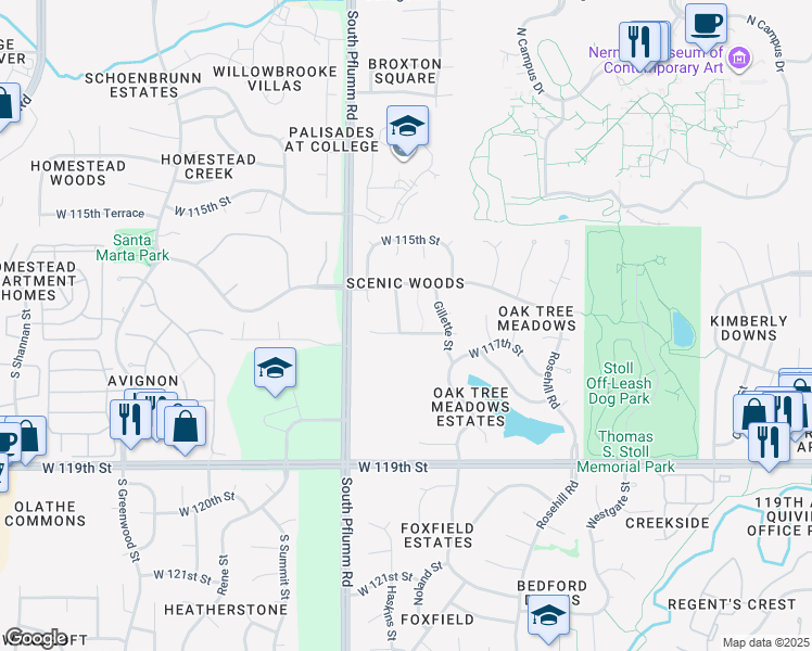 map of restaurants, bars, coffee shops, grocery stores, and more near 11613 Hauser Drive in Overland Park